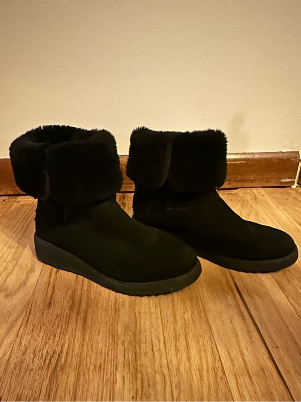 UGG Black Suede Faux-Fur Cuff Ankle Booties